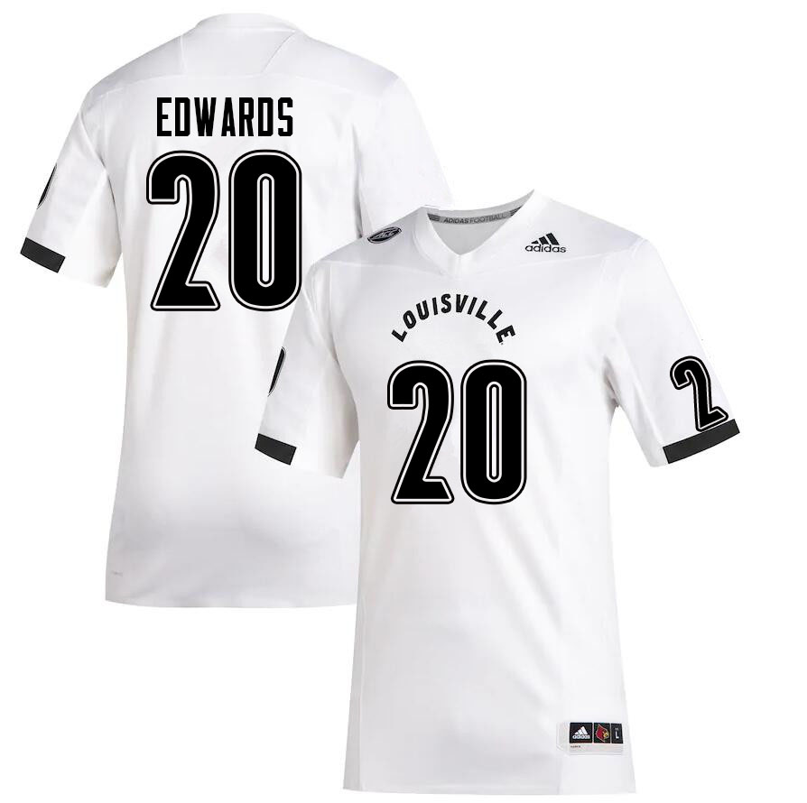 Men #20 Derrick Edwards Louisville Cardinals College Football Jerseys Sale-White - Click Image to Close